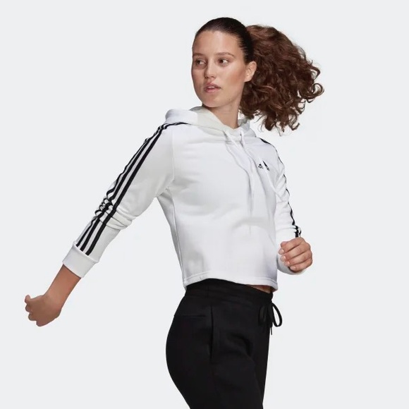 NWT ADIDAS ESSENTIALS 3-STRIPES CROPPED HOODIE - Picture 2 of 15